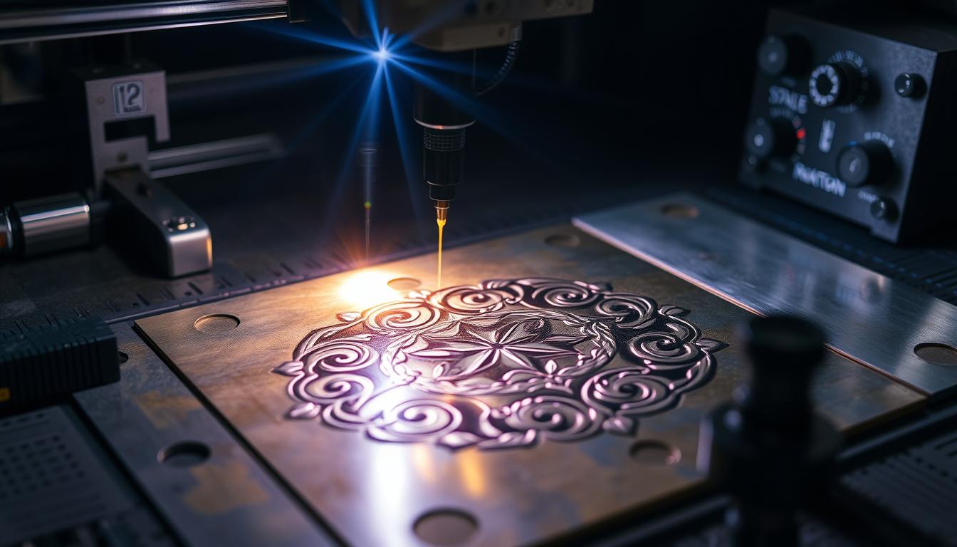 How can the laser be adjusted to create a custom and precise engraving on iron?